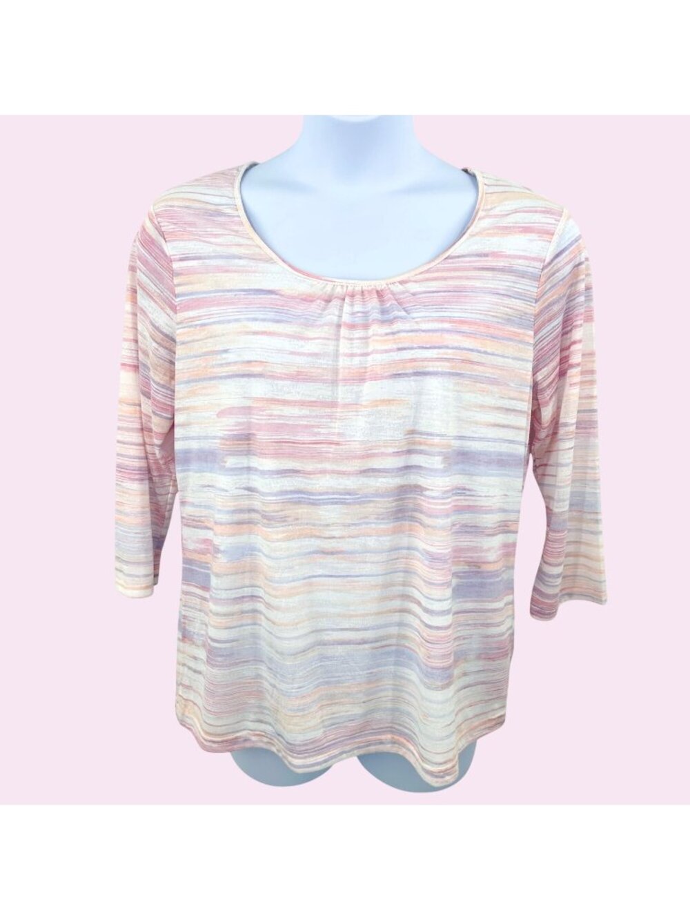 MUTED PASTEL PINK PURPLE STRIPE CROFT & BARROW 3/4 SLV T-SHIRT - XL